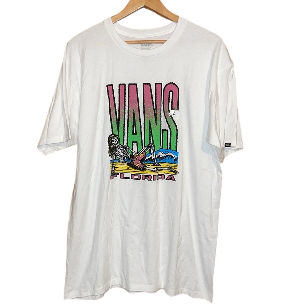 •VANS•NWB WHITE CLASSIC "VANS FLORIDA" LOGO BEACH GRAPHIC SHORT SLEEVE TEE LARGE